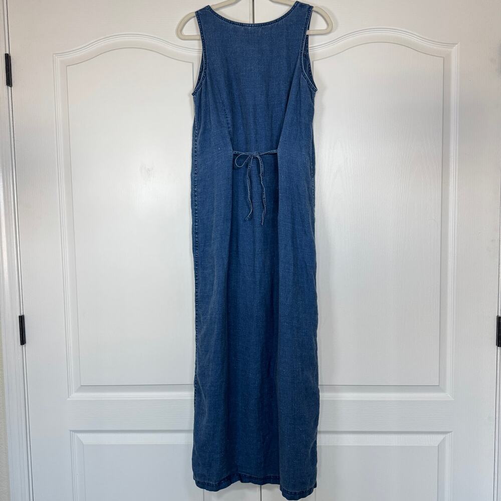 Vintage 90s Liz Claiborne Lizwear Linen Blue Maxi Dress Size 10 - Picture 3 of 12